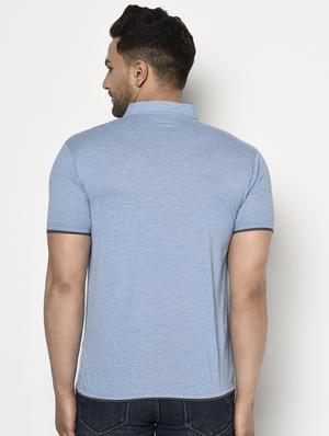 blue solid collared t-shirt - 17623384 - Standard Image - 3
