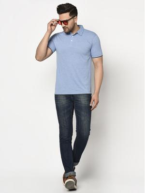 blue solid collared t-shirt - 17623384 - Standard Image - 4