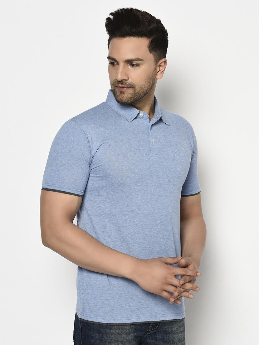 blue solid collared t-shirt - 17623384 - Zoom Image - 2