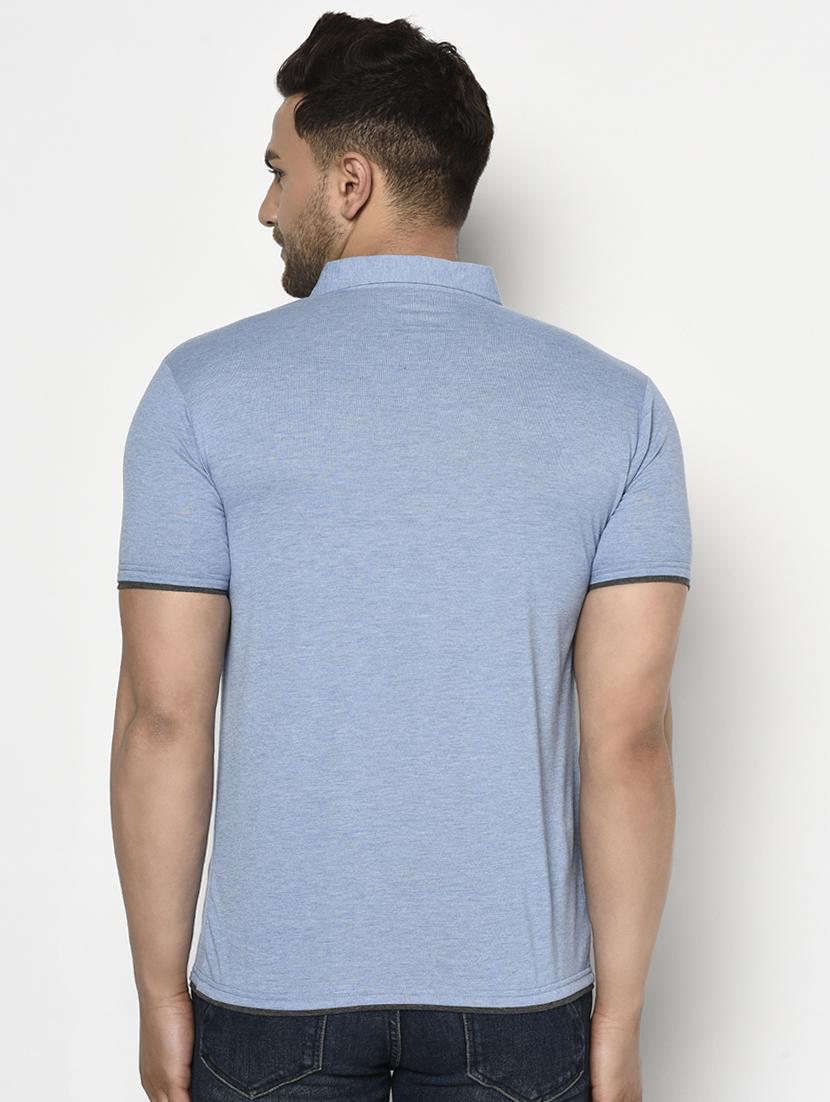 blue solid collared t-shirt - 17623384 - Zoom Image - 3