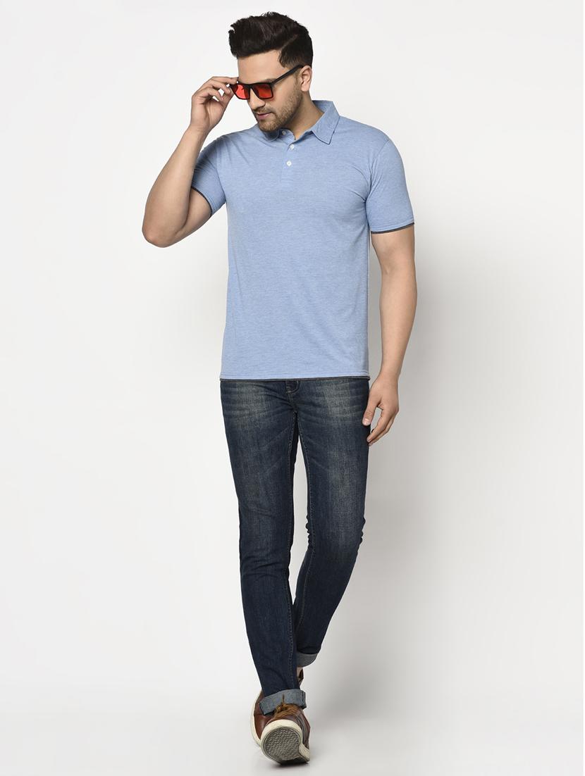 blue solid collared t-shirt - 17623384 - Zoom Image - 4
