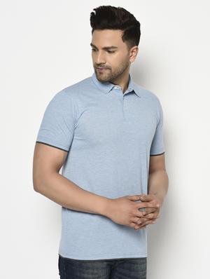 blue solid collared t-shirt - 17623388 - Standard Image - 2