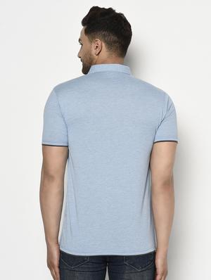 blue solid collared t-shirt - 17623388 - Standard Image - 3