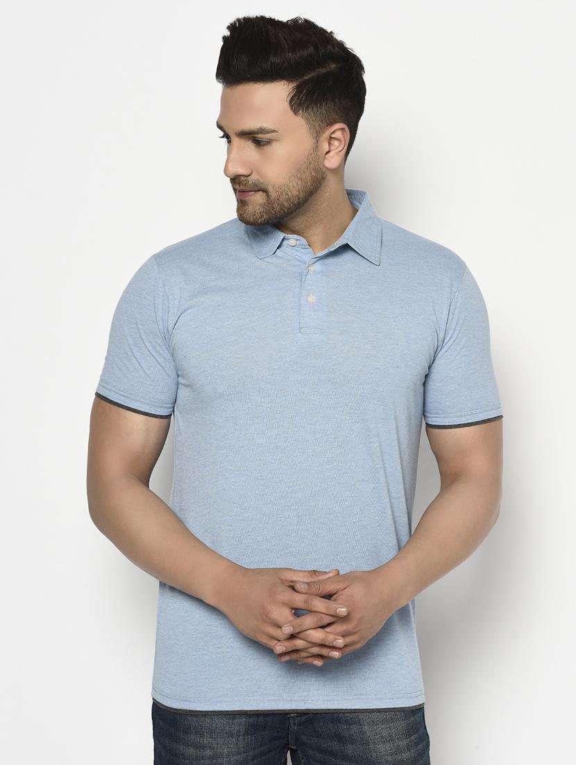 blue solid collared t-shirt - 17623388 - Zoom Image - 1