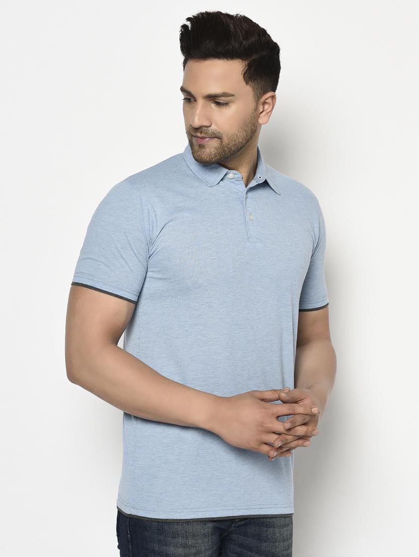 blue solid collared t-shirt - 17623388 - Zoom Image - 2