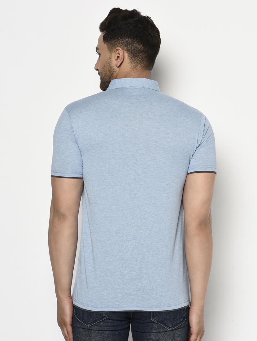blue solid collared t-shirt - 17623388 - Zoom Image - 3