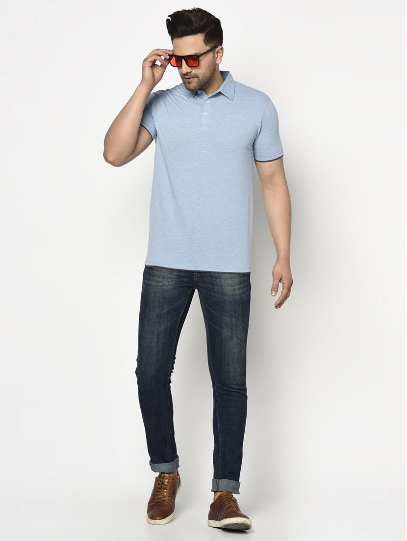 blue solid collared t-shirt - 17623388 - Zoom Image - 4