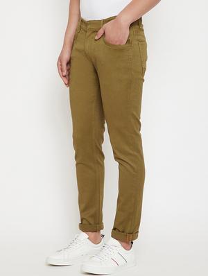 olive green plain denim jeans - 17623932 - Standard Image - 2