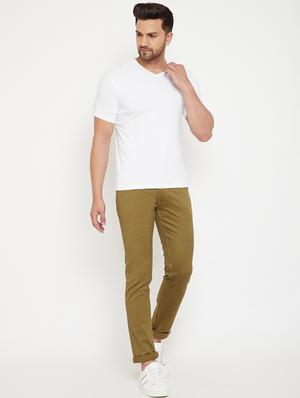 olive green plain denim jeans - 17623932 - Standard Image - 4