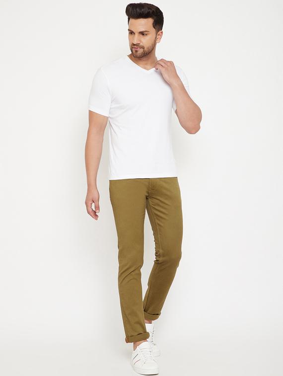 olive green plain denim jeans - 17623932 - Zoom Image - 4