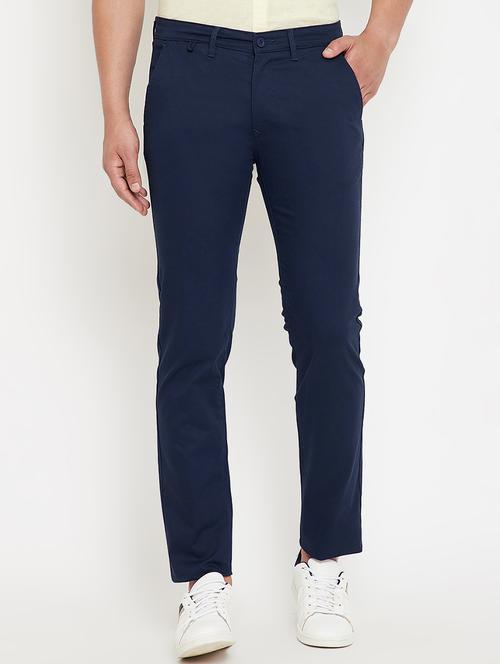 navy blue solid chinos - 17623959 - Standard Image - 1