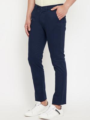navy blue solid chinos - 17623959 - Standard Image - 2