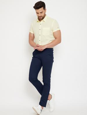 navy blue solid chinos - 17623959 - Standard Image - 4