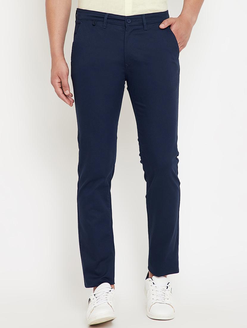 navy blue solid chinos - 17623959 - Zoom Image - 1