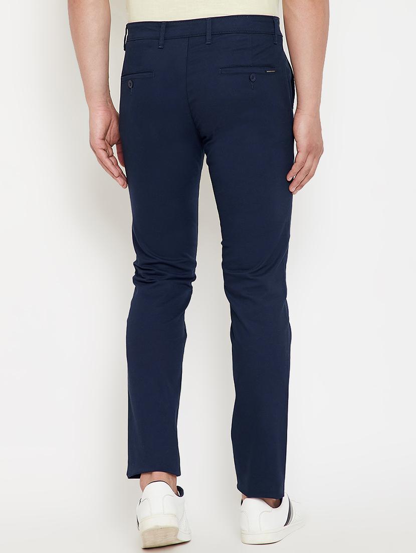 navy blue solid chinos - 17623959 - Zoom Image - 3