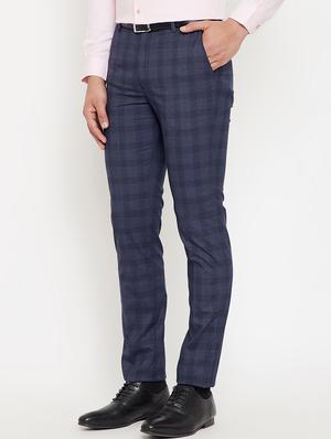 navy blue checkered flat front trouser - 17623961 - Standard Image - 2