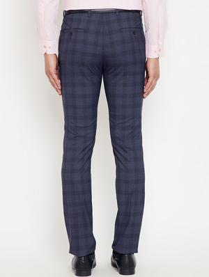 navy blue checkered flat front trouser - 17623961 - Standard Image - 3