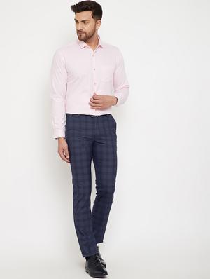 navy blue checkered flat front trouser - 17623961 - Standard Image - 4