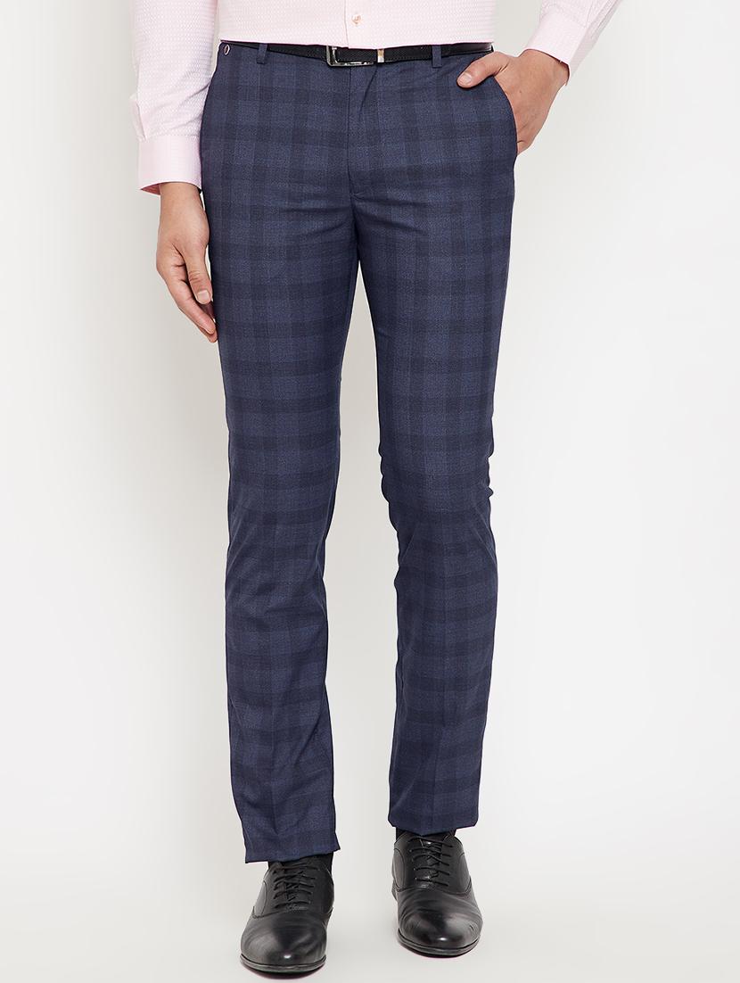 navy blue checkered flat front trouser - 17623961 - Zoom Image - 1