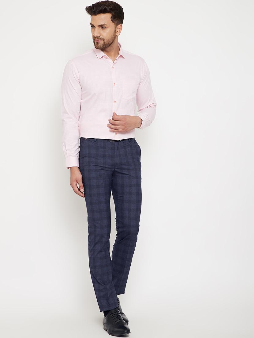 navy blue checkered flat front trouser - 17623961 - Zoom Image - 4