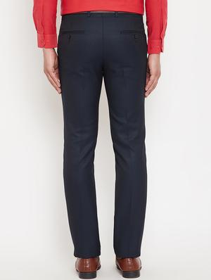 navy blue solid flat front formal trouser - 17623963 - Standard Image - 3