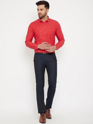 navy blue solid flat front formal trouser - 17623963 - Standard Image - 4