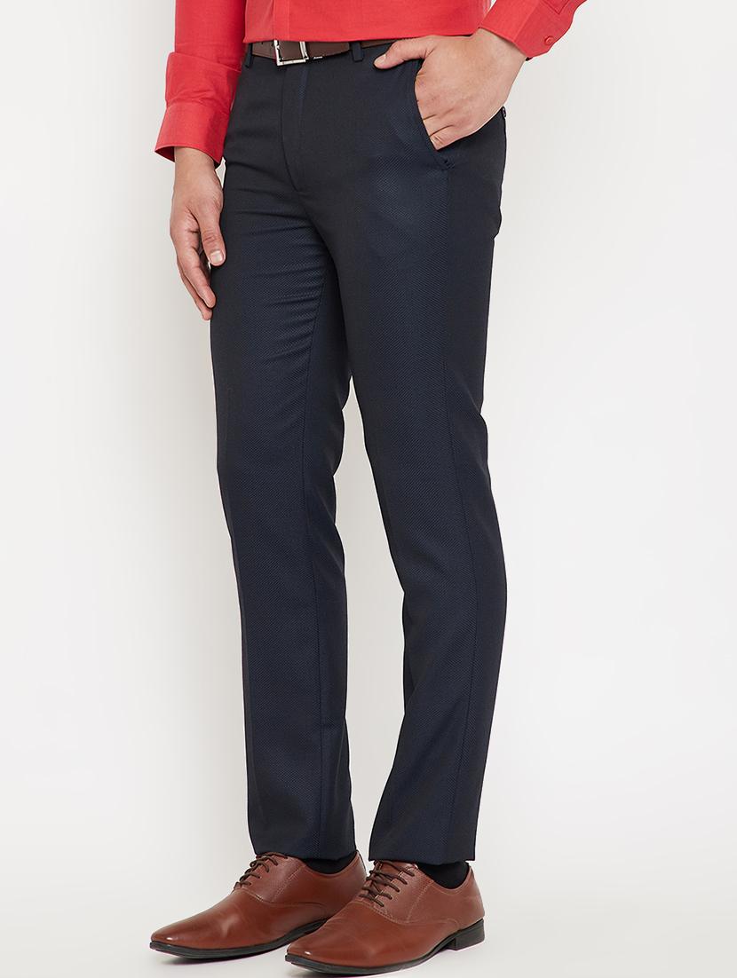 navy blue solid flat front formal trouser - 17623963 - Zoom Image - 2