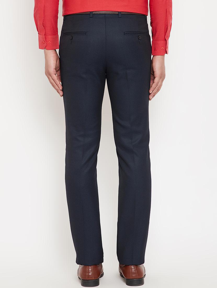 navy blue solid flat front formal trouser - 17623963 - Zoom Image - 3