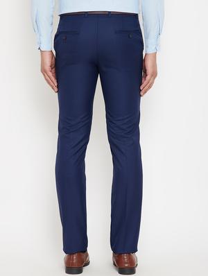 blue solid flat front formal trousers - 17623966 - Standard Image - 3