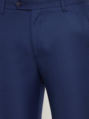 blue solid flat front formal trousers - 17623966 - Standard Image - 5