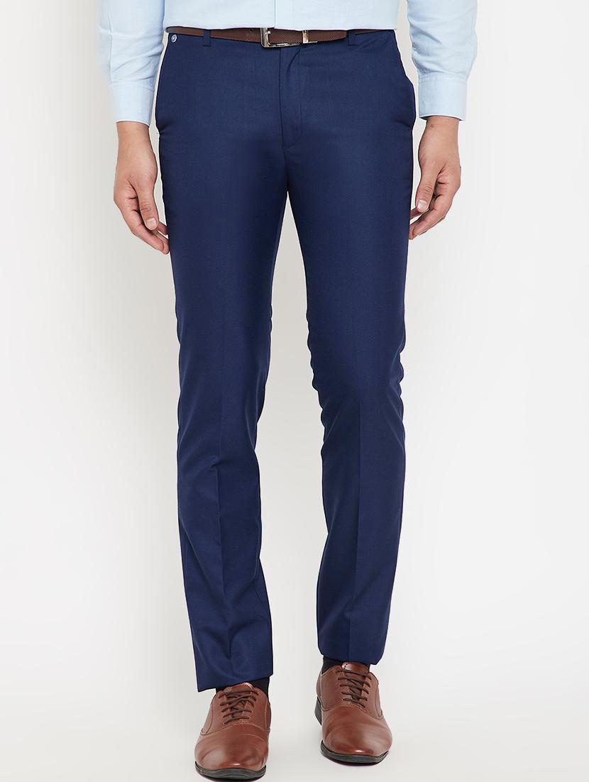 blue solid flat front formal trousers - 17623966 - Zoom Image - 1