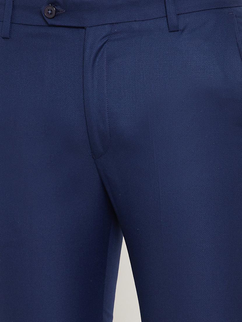 blue solid flat front formal trousers - 17623966 - Zoom Image - 5