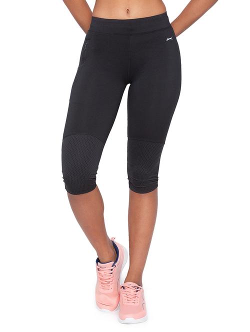 black solid sports capri - 17624505 - Standard Image - 1