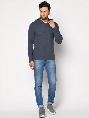 blue solid hooded t-shirt - 17624703 - Standard Image - 3