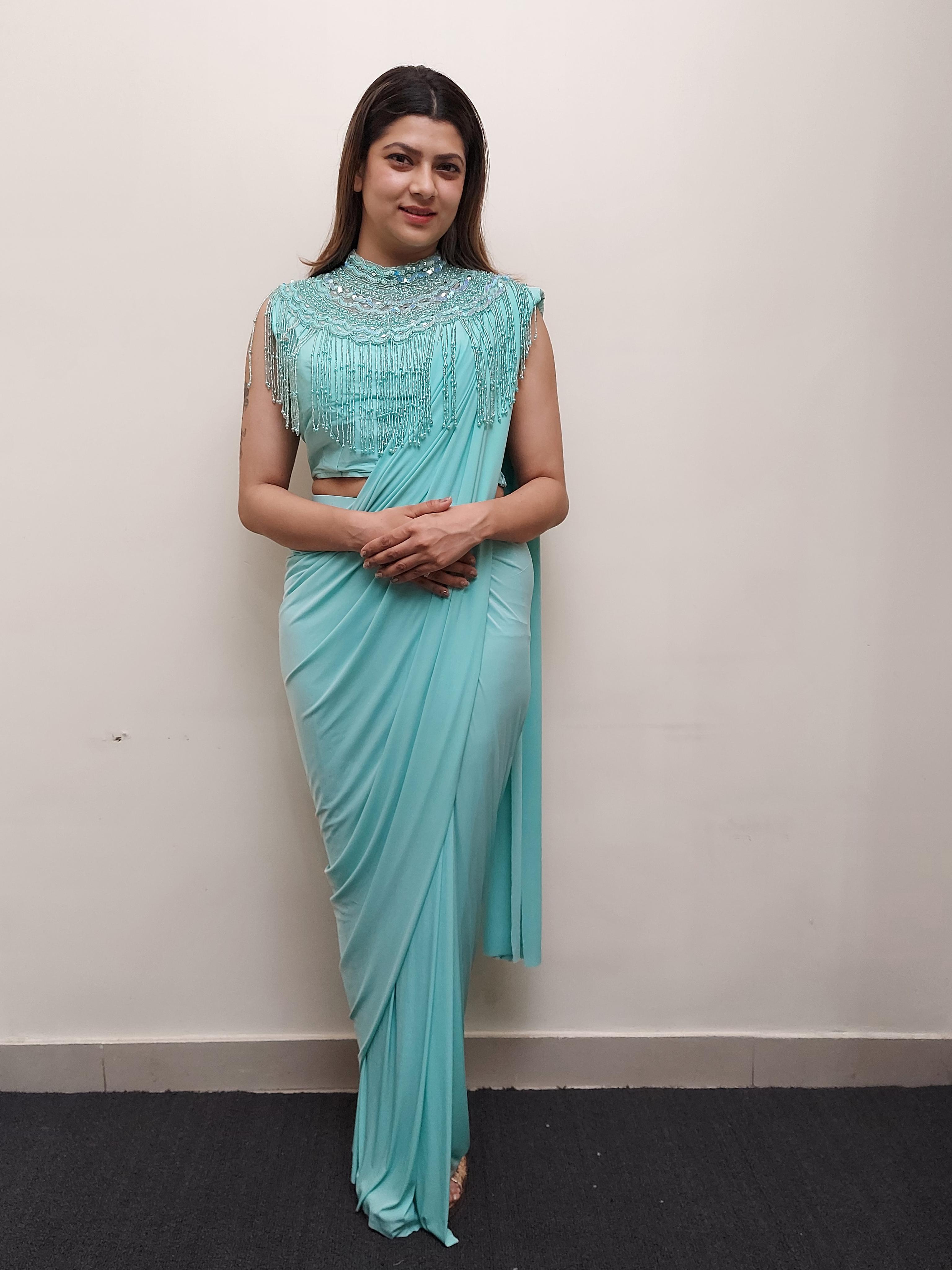 blue designer drape saree - 17624914 - Zoom Image - 1