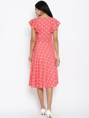round neck polka dot flared dress - 17624982 - Standard Image - 2