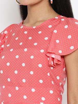round neck polka dot flared dress - 17624982 - Standard Image - 3