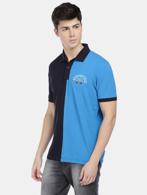 blue color block polo t-shirt - 17625725 - Standard Image - 1