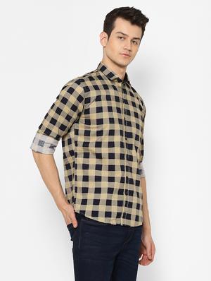 beige checkered casual shirt - 17626556 - Standard Image - 3