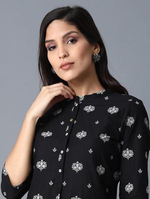 black cotton straight kurta - 17627087 - Standard Image - 5