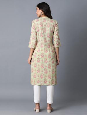 green viscose straight kurta - 17627089 - Standard Image - 4