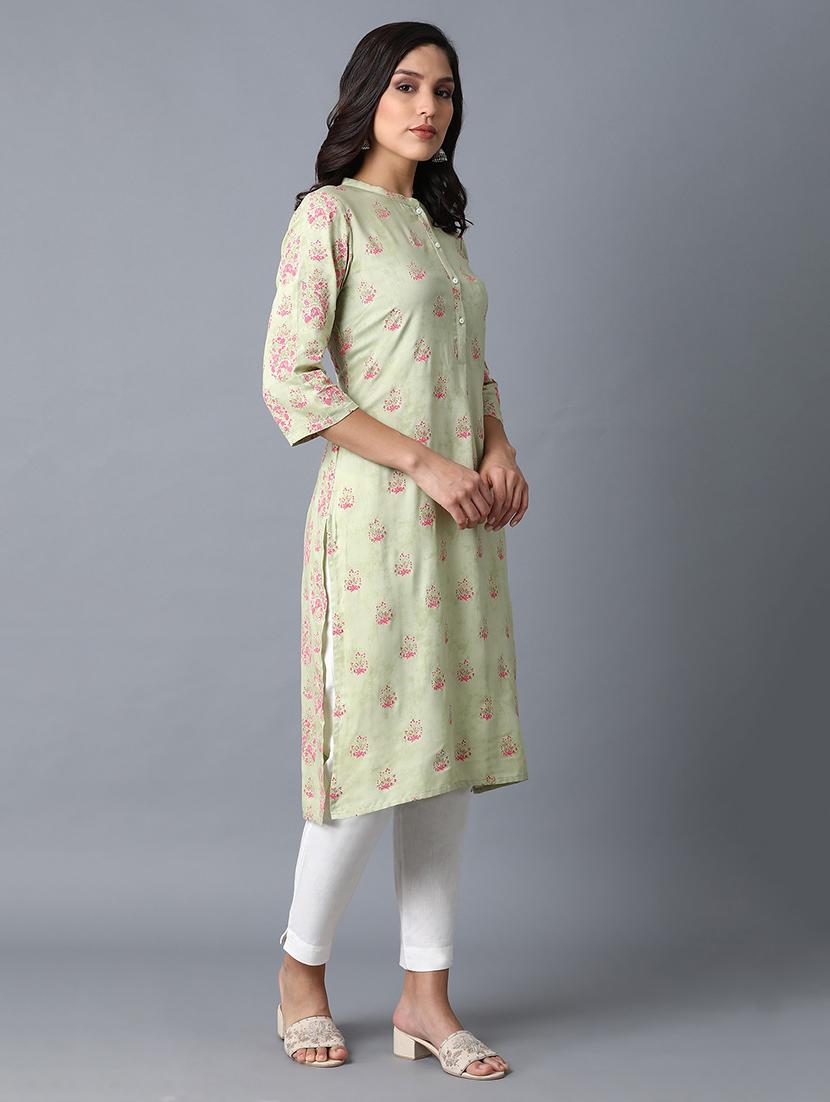 green viscose straight kurta - 17627089 - Zoom Image - 2