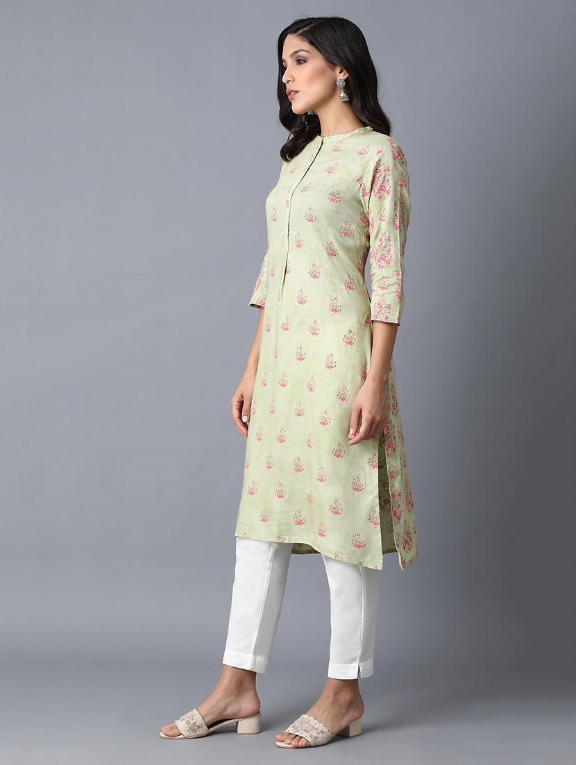 green viscose straight kurta - 17627089 - Zoom Image - 3
