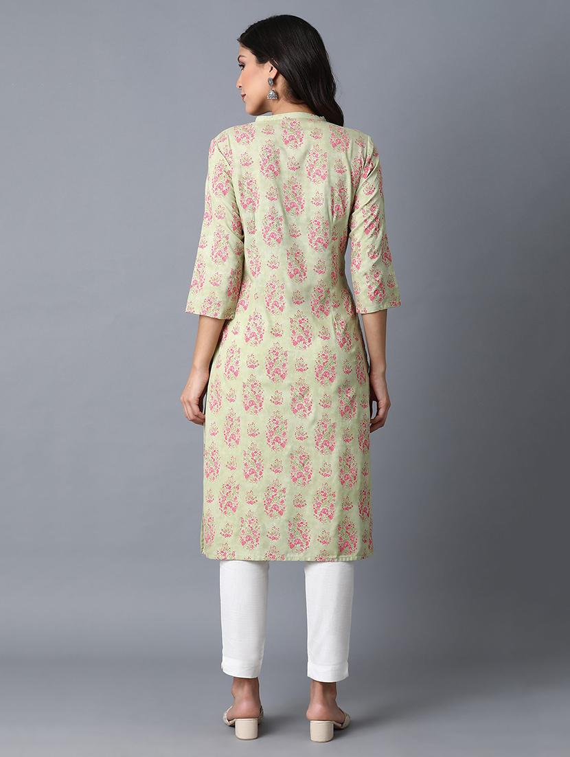 green viscose straight kurta - 17627089 - Zoom Image - 4