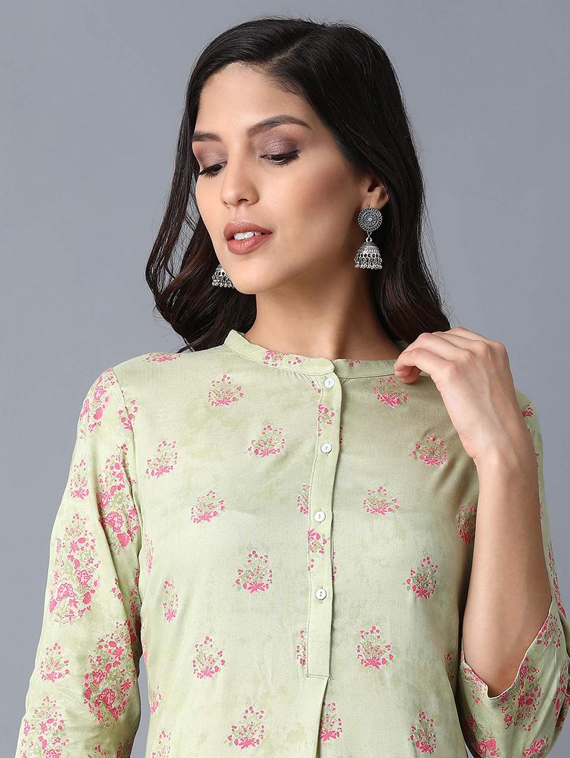 green viscose straight kurta - 17627089 - Zoom Image - 5