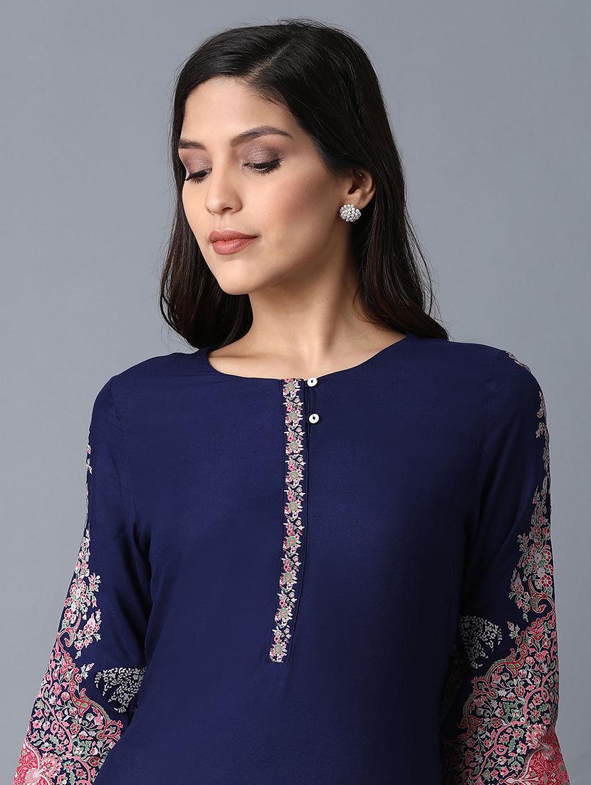blue viscose straight kurta - 17627101 - Zoom Image - 5