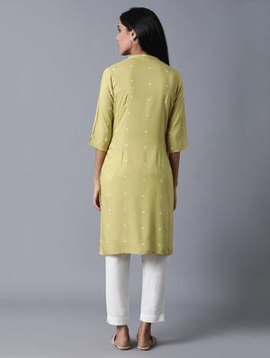 green viscose straight kurta - 17627104 - Standard Image - 4