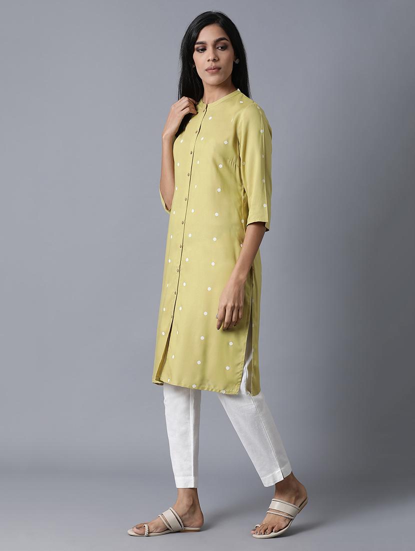 green viscose straight kurta - 17627104 - Zoom Image - 2