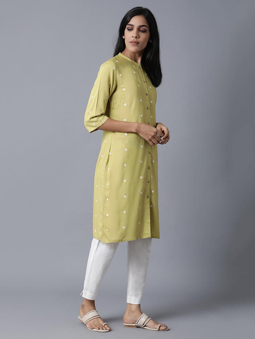 green viscose straight kurta - 17627104 - Zoom Image - 3