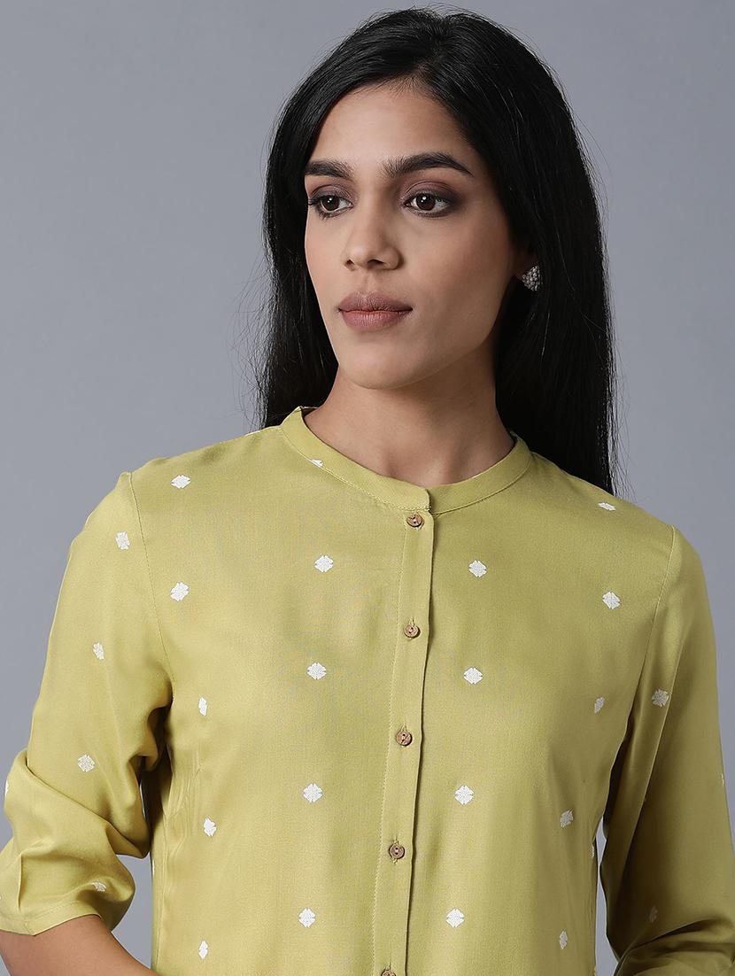 green viscose straight kurta - 17627104 - Zoom Image - 5
